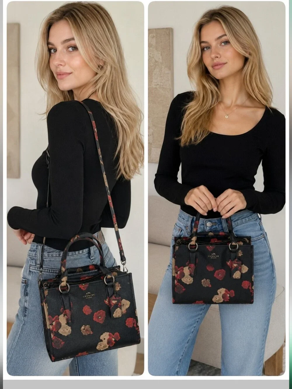 Coach Floral Print Mini Satchel hand Bag/ CrossBody Bag Came With Dirt Cover Bag